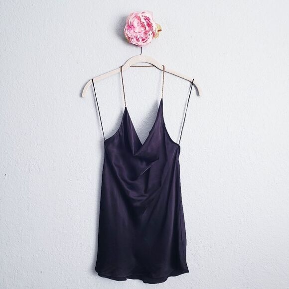 WAYF Black Satin Front Drape Chain Halter Cami - Picture 1 of 7